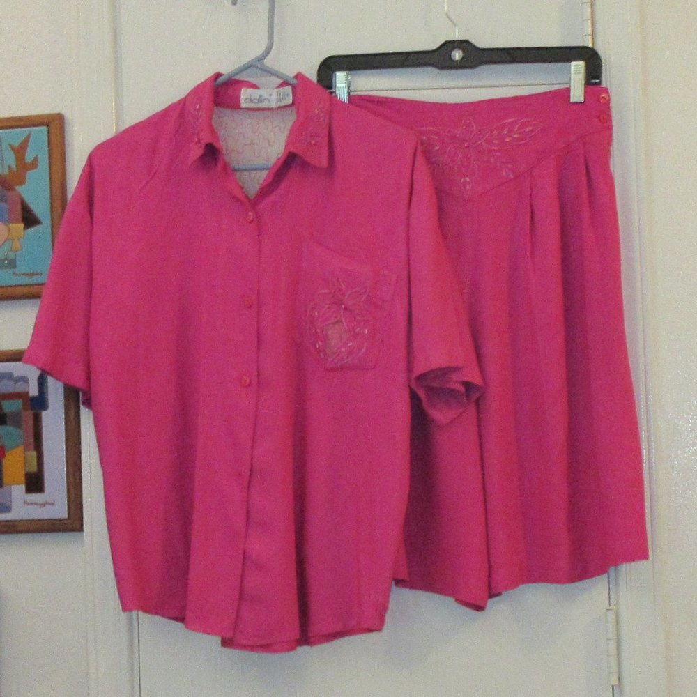 DALIN Fancy Pink Top Blouse & Short Skort Set Beads Medium